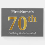 [ Thumbnail: Gray, Faux Gold 70th Birthday Party + Custom Name Guest Book ]