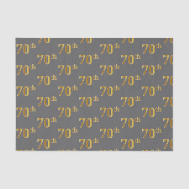 Gray, Faux Gold 70th (Seventieth) Event Tissue Paper (Front)