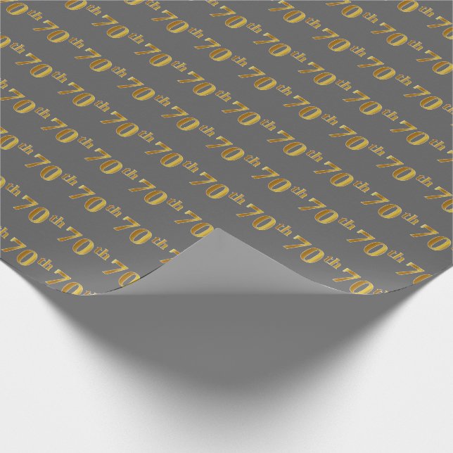 Gray, Faux Gold 70th (Seventieth) Event Wrapping Paper (Corner)