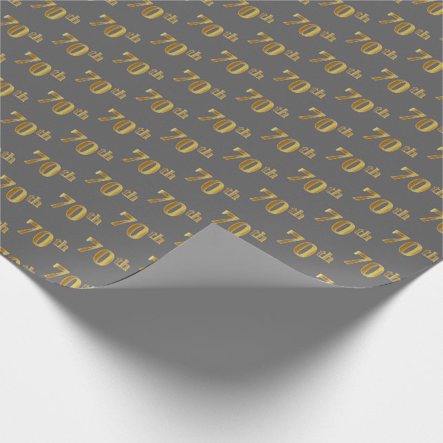 Gray, Faux Gold 70th (Seventieth) Event Wrapping Paper (Corner)