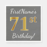 [ Thumbnail: Gray, Faux Gold 71st Birthday + Custom Name Paper Napkin ]