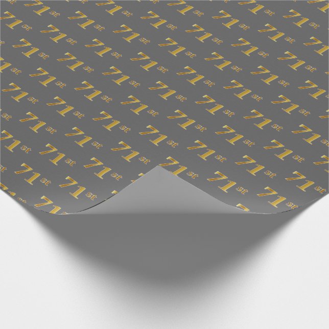 Gray, Faux Gold 71st (Seventy-First) Event Wrapping Paper (Corner)