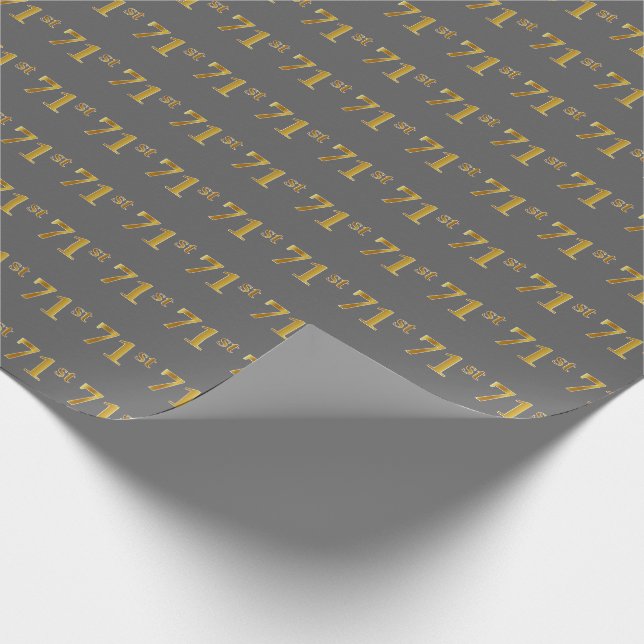 Gray, Faux Gold 71st (Seventy-First) Event Wrapping Paper (Corner)