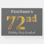 [ Thumbnail: Gray, Faux Gold 72nd Birthday Party + Custom Name Guest Book ]