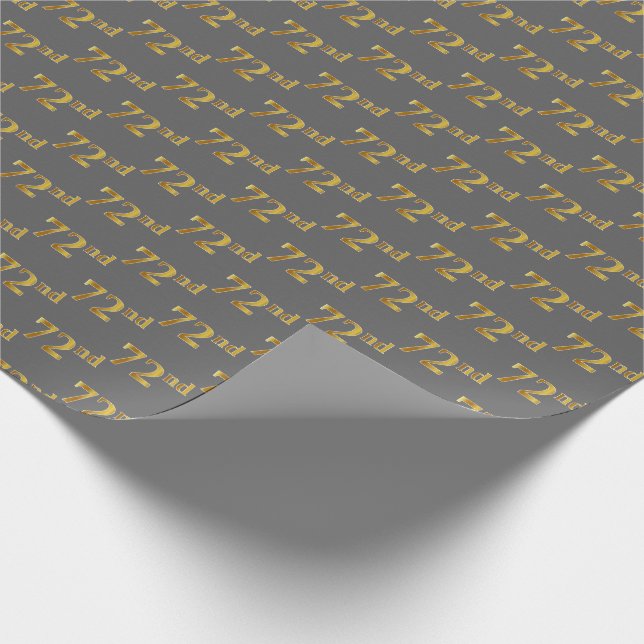 Gray, Faux Gold 72nd (Seventy-Second) Event Wrapping Paper (Corner)
