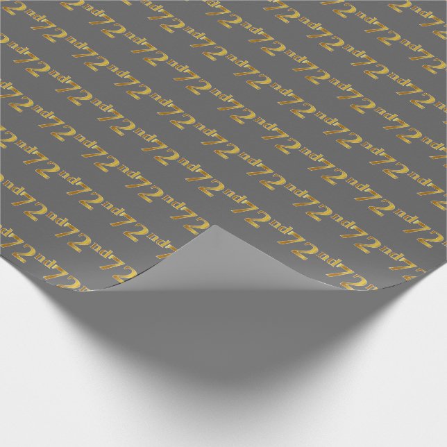 Gray, Faux Gold 72nd (Seventy-Second) Event Wrapping Paper (Corner)