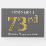 [ Thumbnail: Gray, Faux Gold 73rd Birthday Party + Custom Name Guest Book ]