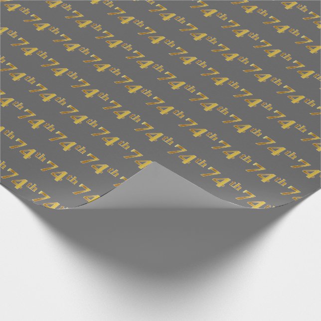 Gray, Faux Gold 74th (Seventy-Fourth) Event Wrapping Paper (Corner)