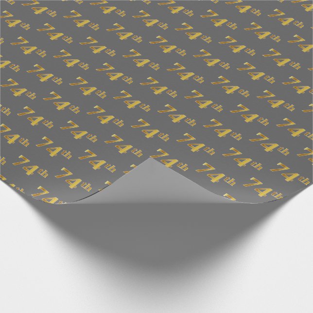 Gray, Faux Gold 74th (Seventy-Fourth) Event Wrapping Paper (Corner)