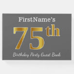 [ Thumbnail: Gray, Faux Gold 75th Birthday Party + Custom Name Guest Book ]