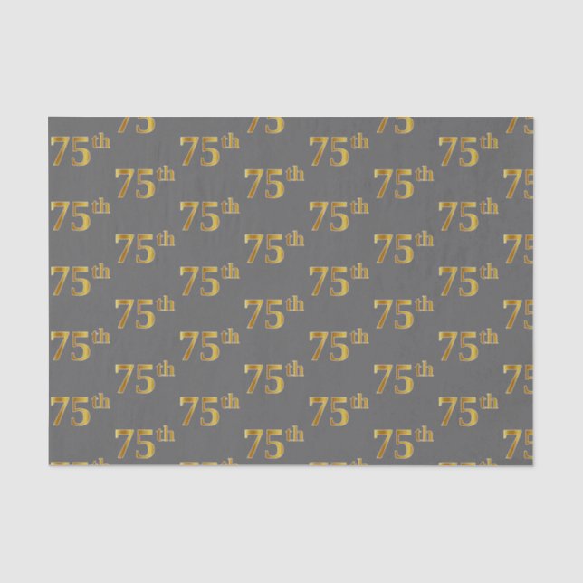 Gray, Faux Gold 75th (Seventy-Fifth) Event Tissue Paper (Front)
