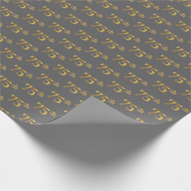 Gray, Faux Gold 75th (Seventy-Fifth) Event Wrapping Paper (Corner)