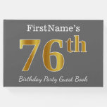 [ Thumbnail: Gray, Faux Gold 76th Birthday Party + Custom Name Guest Book ]