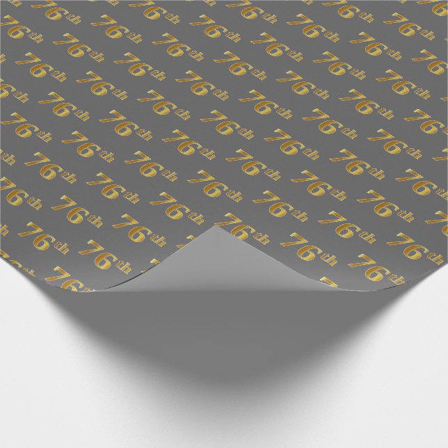 Gray, Faux Gold 76th (Seventy-Sixth) Event Wrapping Paper (Corner)