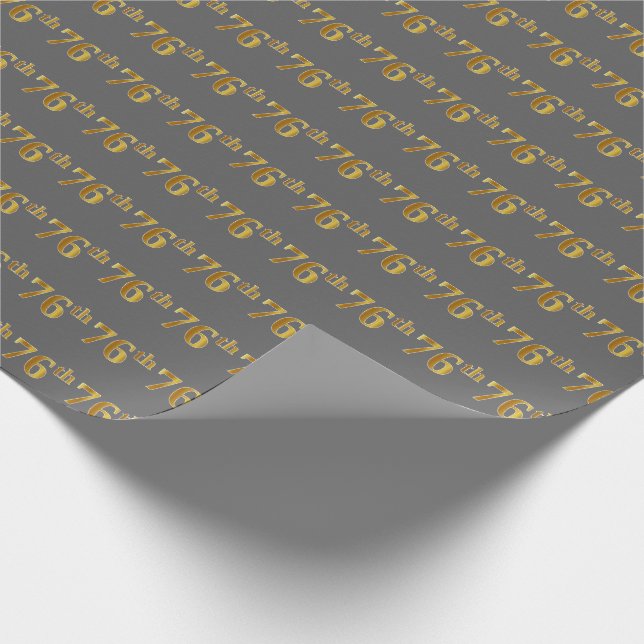 Gray, Faux Gold 76th (Seventy-Sixth) Event Wrapping Paper (Corner)