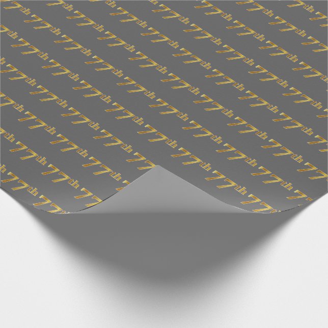 Gray, Faux Gold 77th (Seventy-Seventh) Event Wrapping Paper (Corner)