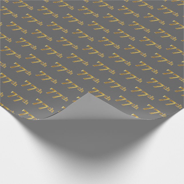 Gray, Faux Gold 77th (Seventy-Seventh) Event Wrapping Paper (Corner)