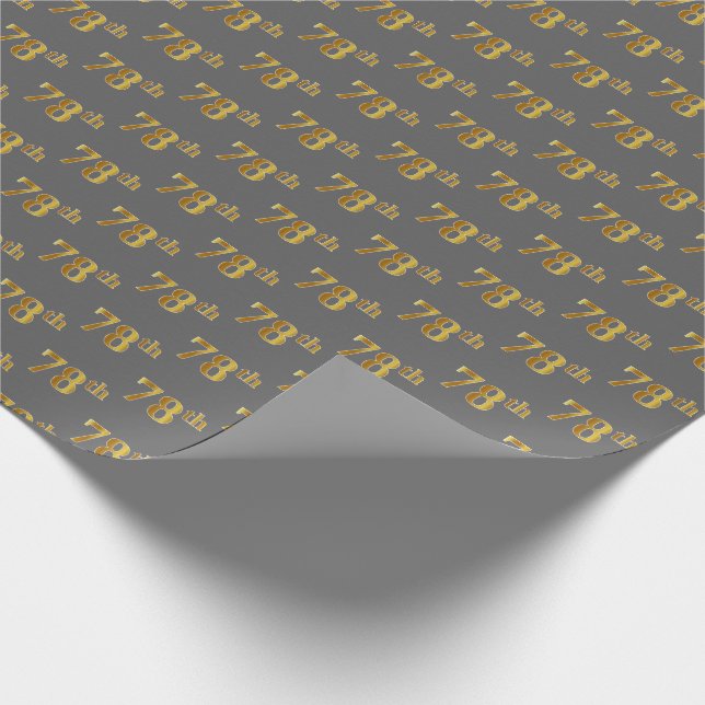 Gray, Faux Gold 78th (Seventy-Eighth) Event Wrapping Paper (Corner)