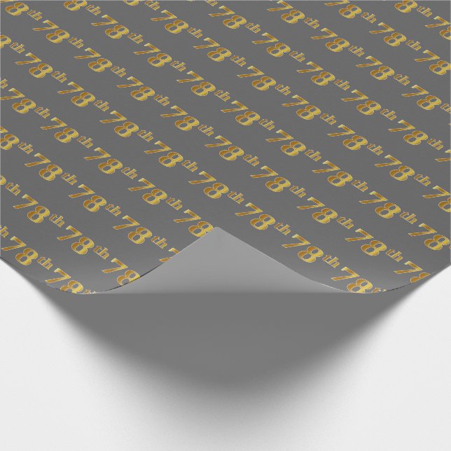 Gray, Faux Gold 78th (Seventy-Eighth) Event Wrapping Paper (Corner)