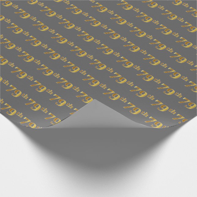 Gray, Faux Gold 79th (Seventy-Ninth) Event Wrapping Paper (Corner)