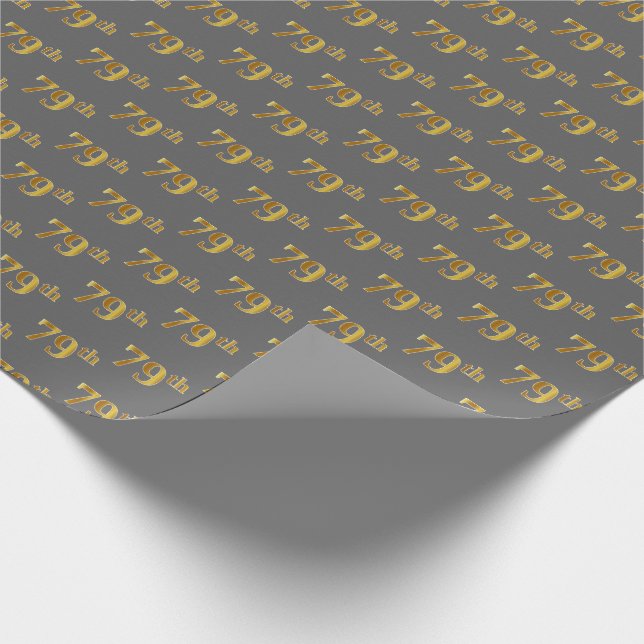Gray, Faux Gold 79th (Seventy-Ninth) Event Wrapping Paper (Corner)