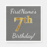 [ Thumbnail: Gray, Faux Gold 7th Birthday + Custom Name Napkins ]