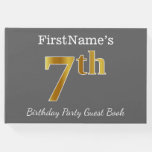 [ Thumbnail: Gray, Faux Gold 7th Birthday Party + Custom Name Guest Book ]