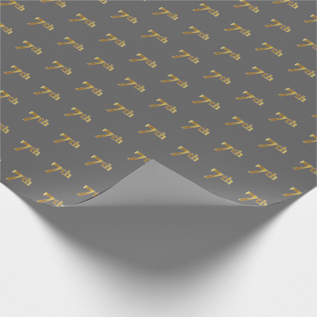 Gray, Faux Gold 7th (Seventh) Event Wrapping Paper (Corner)