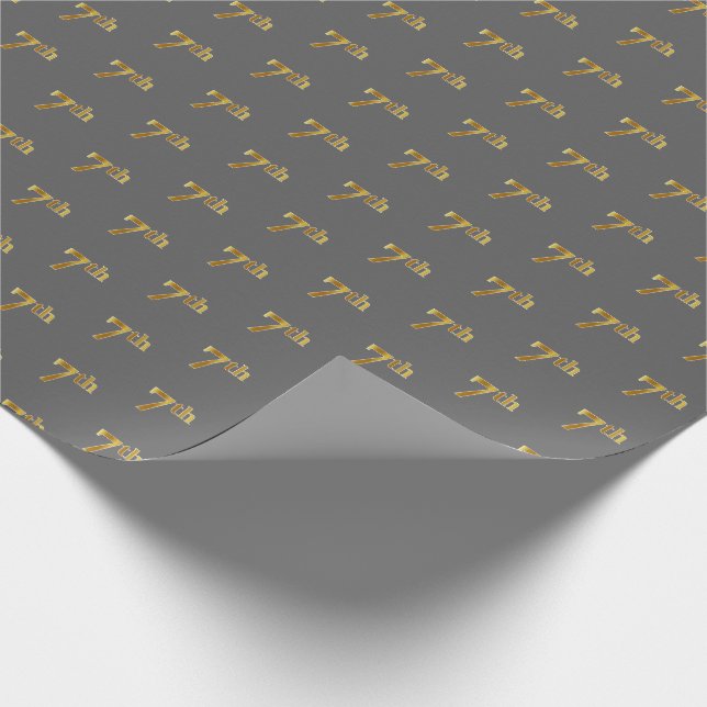 Gray, Faux Gold 7th (Seventh) Event Wrapping Paper (Corner)