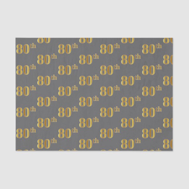 Gray, Faux Gold 80th (Eightieth) Event Tissue Paper (Front)
