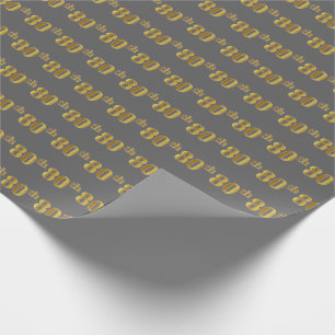 Gray, Faux Gold 80th (Eightieth) Event Wrapping Paper
