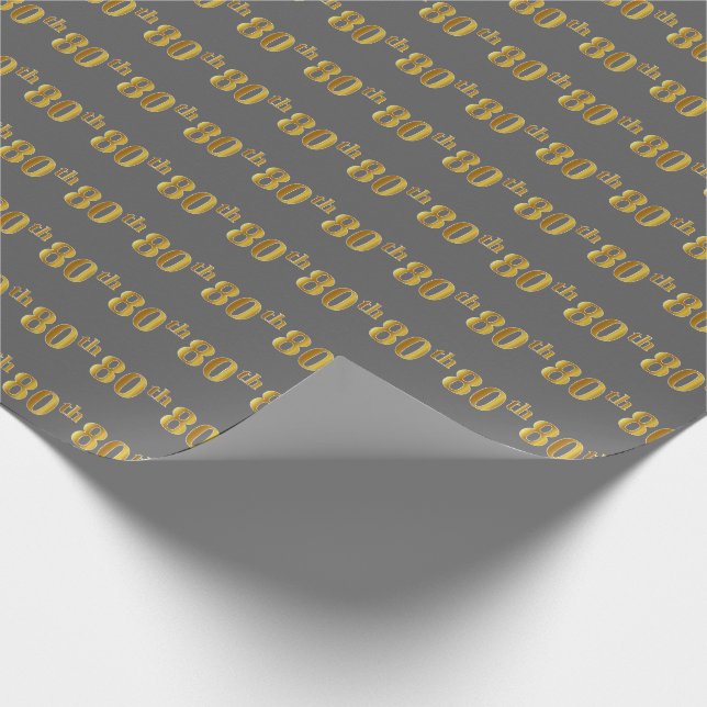 Gray, Faux Gold 80th (Eightieth) Event Wrapping Paper (Corner)