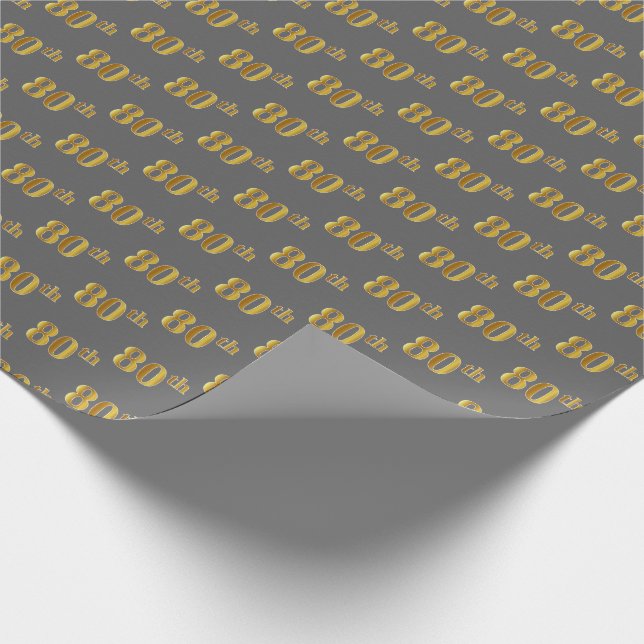 Gray, Faux Gold 80th (Eightieth) Event Wrapping Paper (Corner)