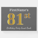 [ Thumbnail: Gray, Faux Gold 81st Birthday Party + Custom Name Guest Book ]