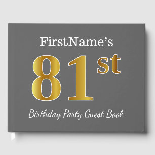 Gray, Faux Gold 81st Birthday Party + Custom Name Guest Book