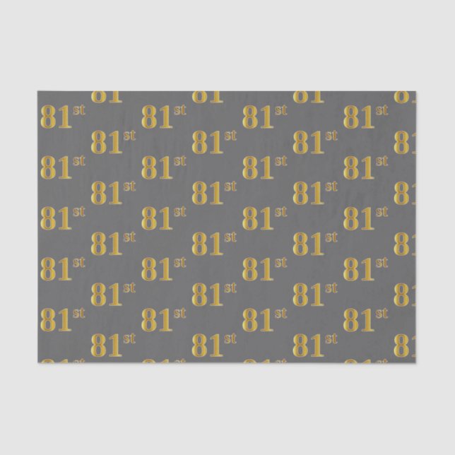 Gray, Faux Gold 81st (Eighty-First) Event Tissue Paper (Front)