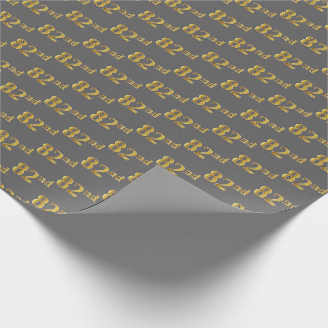 Gray, Faux Gold 82nd (Eighty-Second) Event Wrapping Paper (Corner)