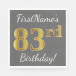 [ Thumbnail: Gray, Faux Gold 83rd Birthday + Custom Name Napkins ]