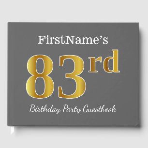 Gray, Faux Gold 83rd Birthday Party + Custom Name Guest Book