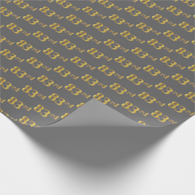 Gray, Faux Gold 83rd (Eighty-Third) Event Wrapping Paper (Corner)