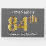[ Thumbnail: Gray, Faux Gold 84th Birthday Party + Custom Name Guest Book ]