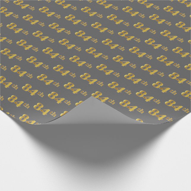 Gray, Faux Gold 84th (Eighty-Fourth) Event Wrapping Paper (Corner)