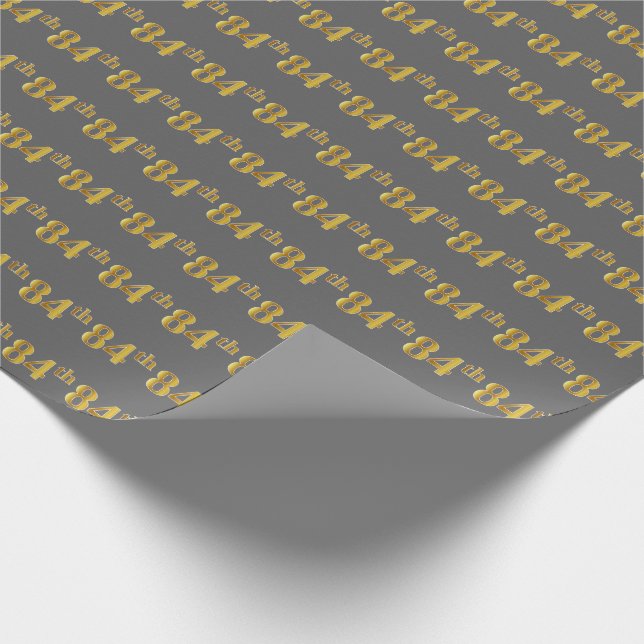 Gray, Faux Gold 84th (Eighty-Fourth) Event Wrapping Paper (Corner)