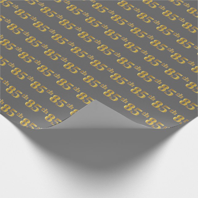 Gray, Faux Gold 85th (Eighty-Fifth) Event Wrapping Paper (Corner)