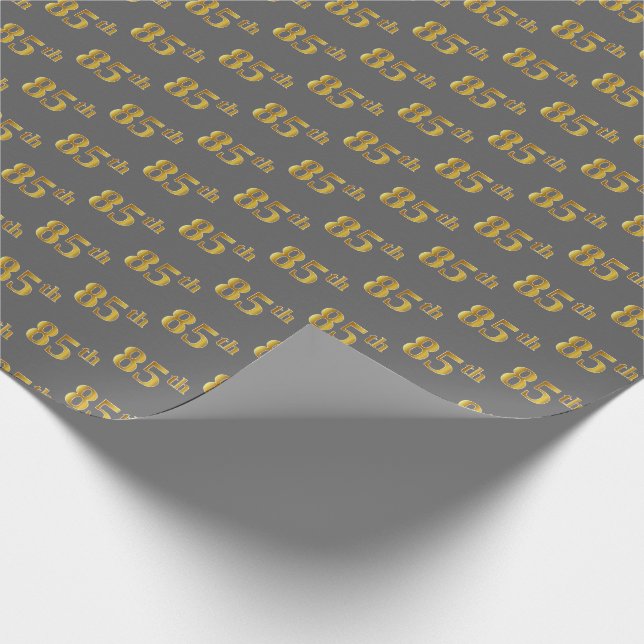 Gray, Faux Gold 85th (Eighty-Fifth) Event Wrapping Paper (Corner)