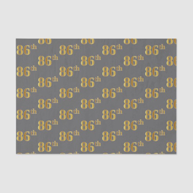 Gray, Faux Gold 86th (Eighty-Sixth) Event Tissue Paper (Front)