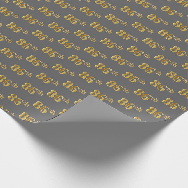 Gray, Faux Gold 86th (Eighty-Sixth) Event Wrapping Paper (Corner)