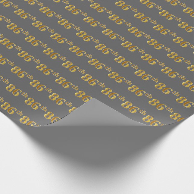 Gray, Faux Gold 86th (Eighty-Sixth) Event Wrapping Paper (Corner)