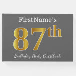 [ Thumbnail: Gray, Faux Gold 87th Birthday Party + Custom Name Guest Book ]