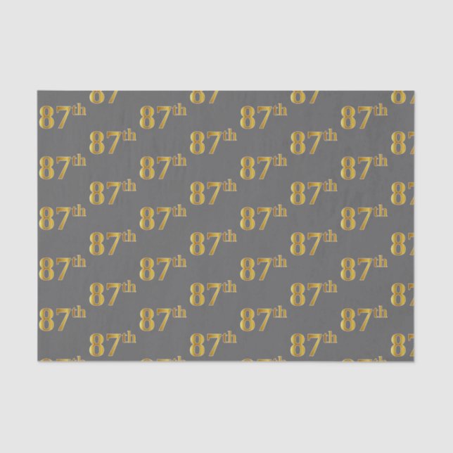Gray, Faux Gold 87th (Eighty-Seventh) Event Tissue Paper (Front)